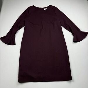 The Fold Dress Womens 14 Burgundy Wool Blend Flounce Sleeve Sheath Lined Carnaby